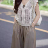 Casual Vacation Knit Hollow-out Three-piece Set
