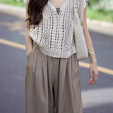 Casual Vacation Knit Hollow-out Three-piece Set