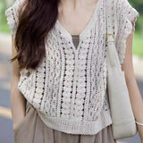 Casual Vacation Knit Hollow-out Three-piece Set