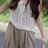 Casual Vacation Knit Hollow-out Three-piece Set