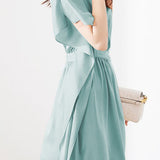 Round Neck Ruffle Sleeve Irregular Waist Dress