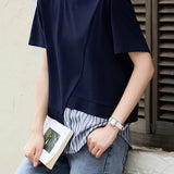 Minimalist Versatile Round Neck Patchwork T-shirt