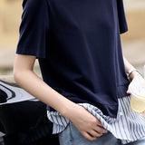 Minimalist Versatile Round Neck Patchwork T-shirt