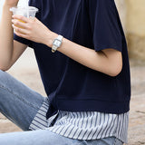 Minimalist Versatile Round Neck Patchwork T-shirt