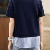 Minimalist Versatile Round Neck Patchwork T-shirt