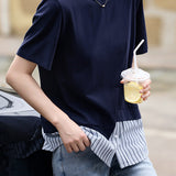 Minimalist Versatile Round Neck Patchwork T-shirt