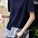Minimalist Versatile Round Neck Patchwork T-shirt