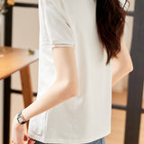 Elegant Versatile V-neck White Short-sleeve T-shirt