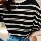 Minimalist Striped Ice Silk Knit T-shirt