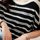Minimalist Striped Ice Silk Knit T-shirt