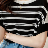 Minimalist Striped Ice Silk Knit T-shirt
