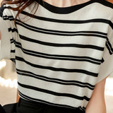 Minimalist Striped Ice Silk Knit T-shirt