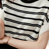 Minimalist Striped Ice Silk Knit T-shirt