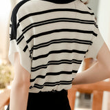Minimalist Striped Ice Silk Knit T-shirt
