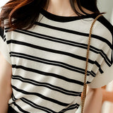 Minimalist Striped Ice Silk Knit T-shirt
