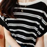 Minimalist Striped Ice Silk Knit T-shirt