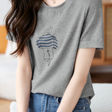 Character Color-blocked Pattern Printed T-shirt