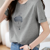 Character Color-blocked Pattern Printed T-shirt