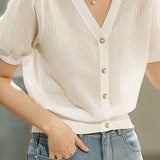 V-neck Short Sleeve Knit Top