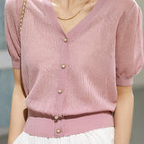 V-neck Short Sleeve Knit Top