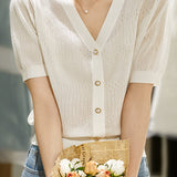 V-neck Short Sleeve Knit Top