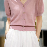 V-neck Short Sleeve Knit Top