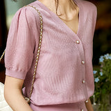V-neck Short Sleeve Knit Top