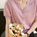 V-neck Short Sleeve Knit Top
