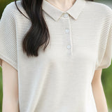Curved Bead Ice Linen Polo Shirt
