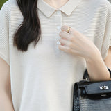 Curved Bead Ice Linen Polo Shirt