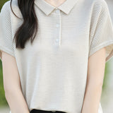 Curved Bead Ice Linen Polo Shirt