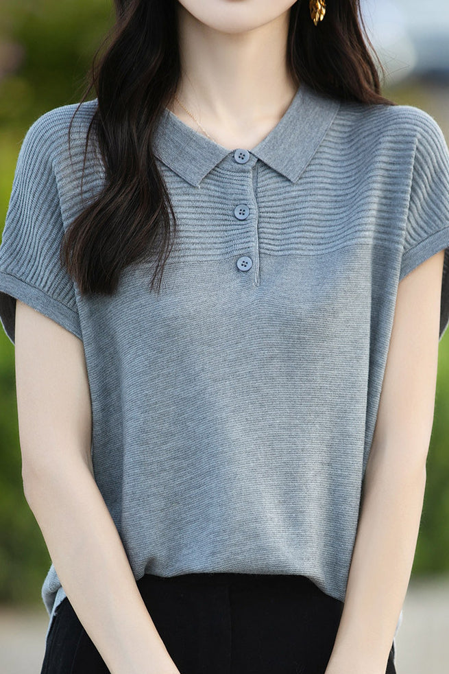 Curved Bead Ice Linen Polo Shirt - liwisi