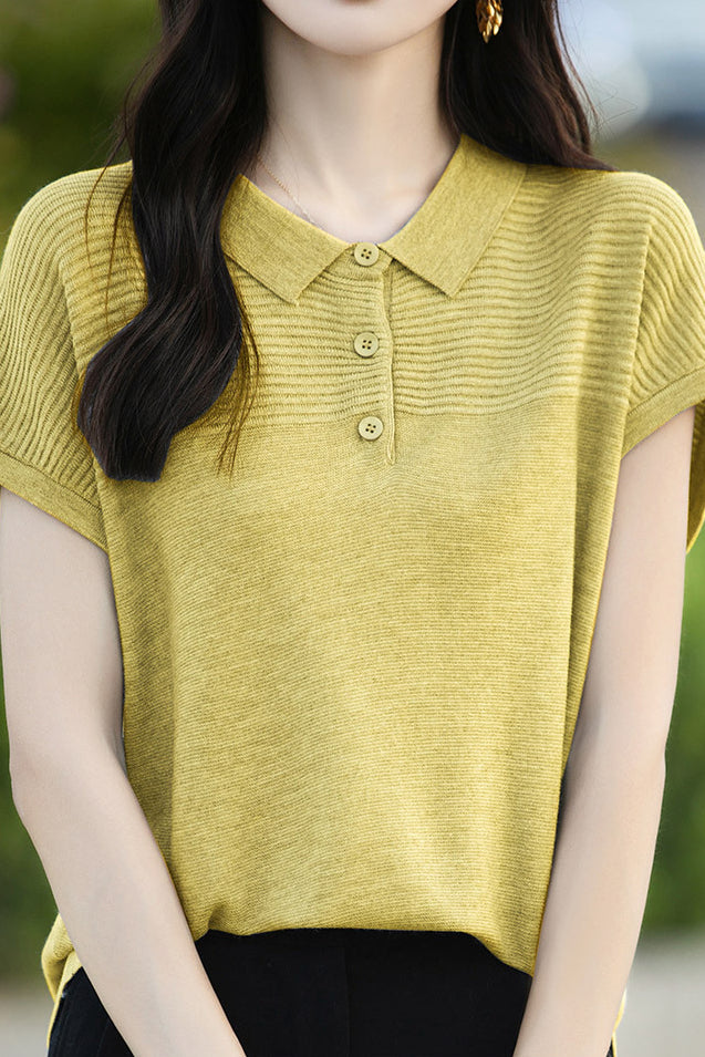 Curved Bead Ice Linen Polo Shirt - liwisi