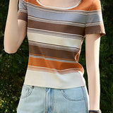 Color-blocked Striped Knit Top