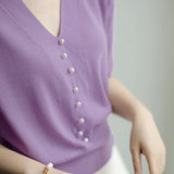 Elegant Pearl Beaded Knit Top