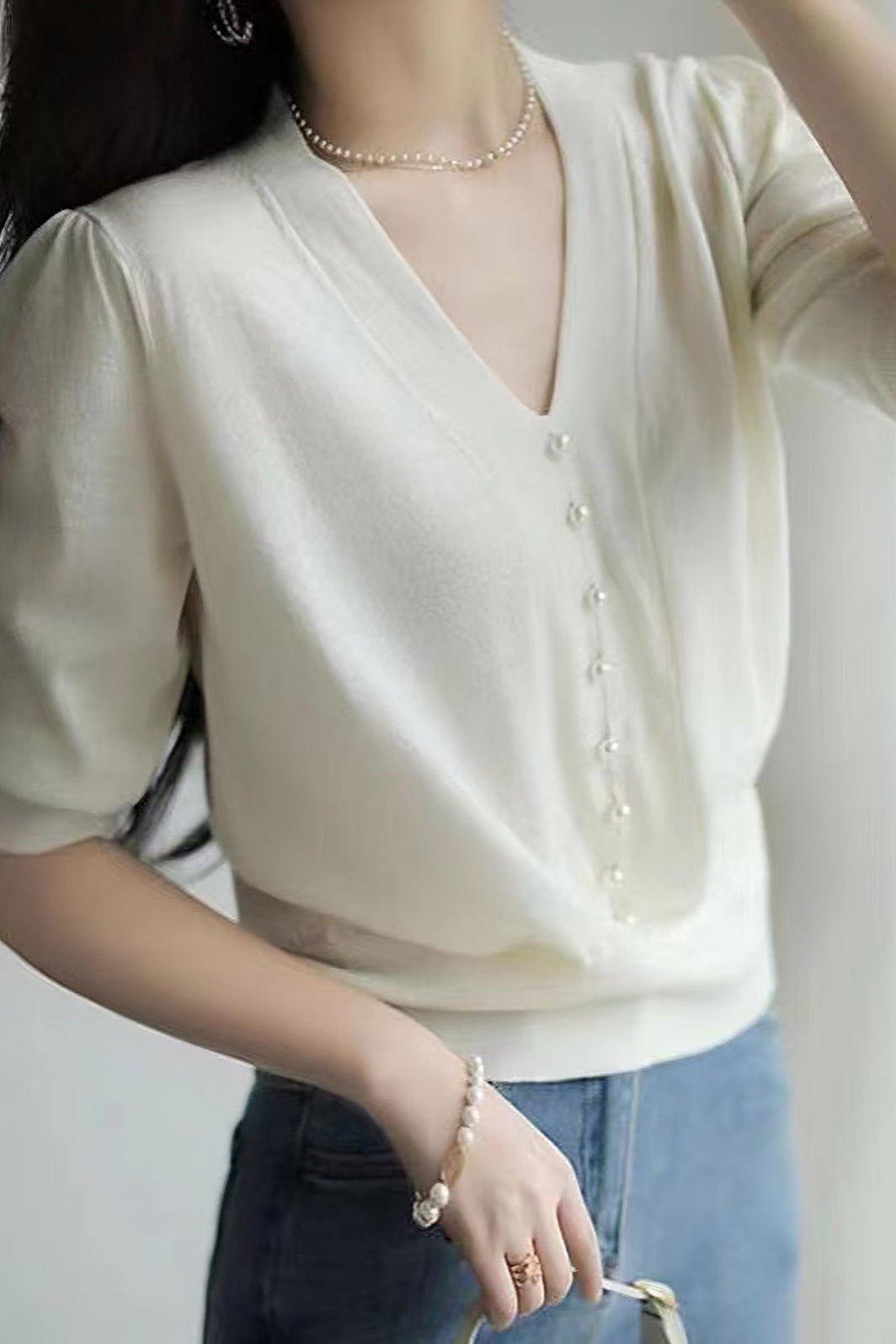 Elegant Pearl Beaded Knit Top - liwisi