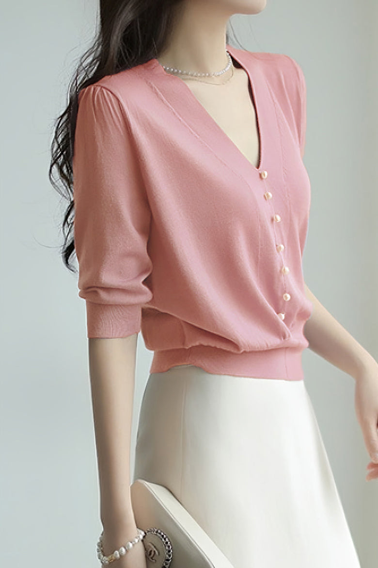 Elegant Pearl Beaded Knit Top - liwisi