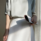 Loose Solid Color Acetate Satin T-Shirt