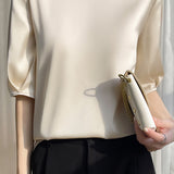 Loose Solid Color Acetate Satin T-Shirt
