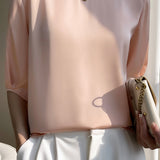 Loose Solid Color Acetate Satin T-Shirt