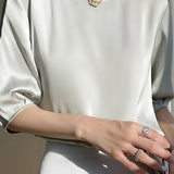 Loose Solid Color Acetate Satin T-Shirt