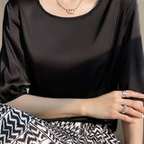 Loose Solid Color Acetate Satin T-Shirt