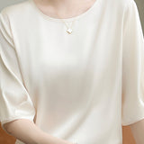 Loose Solid Color Acetate Satin T-Shirt