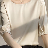 Loose Solid Color Acetate Satin T-Shirt