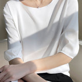 Loose Solid Color Acetate Satin T-Shirt