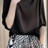 Loose Solid Color Acetate Satin T-Shirt