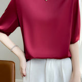 Loose Solid Color Acetate Satin T-Shirt