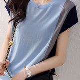 Color Block Spliced Short Sleeve T-Shirt