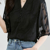 Fashion Jacquard Chiffon Shirt