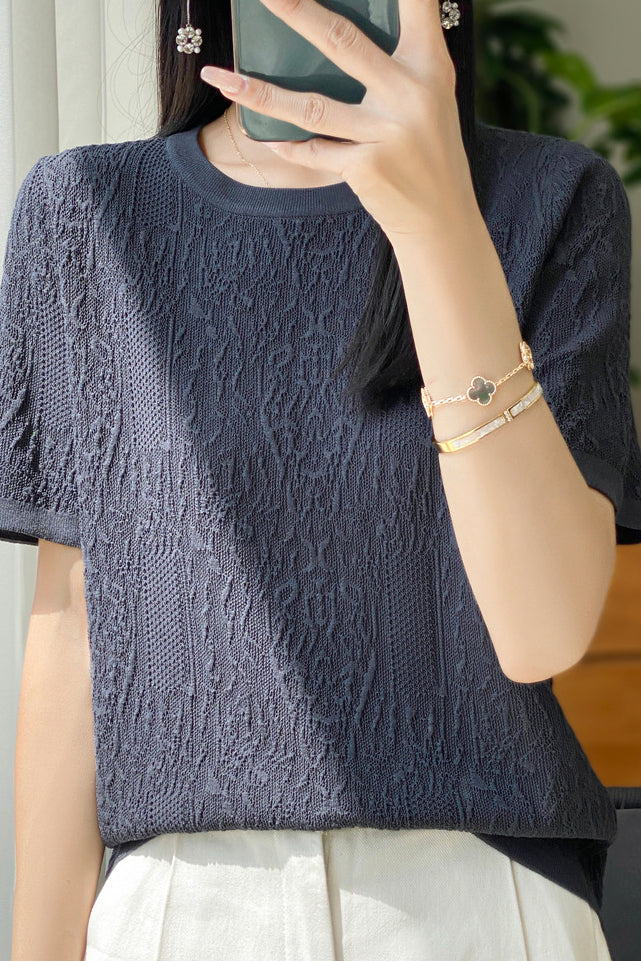 Three-Dimensional Jacquard Ice Silk Knit Top - liwisi